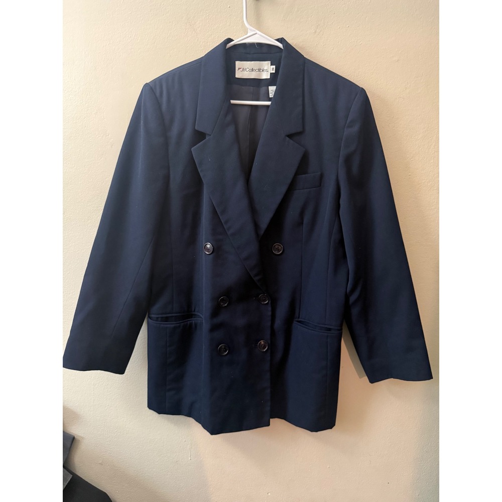 JH Collectibles Vintage Navy Blue 100% Wool Double Breasted Blazer Jacket 16